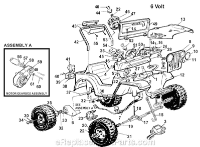Page A Diagram and Parts List for 76131-9993  Power Wheels Ride-On Cars